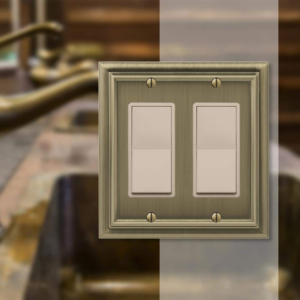 Brushed Brass Double Rocker Cast Metal Wall Plate