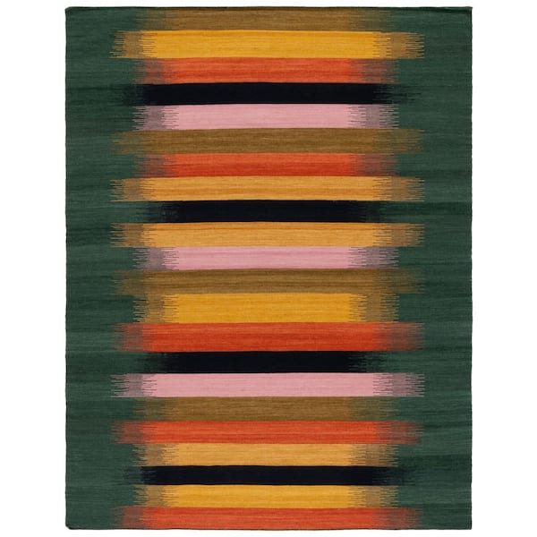 Dhurries 8 ft. x 10 ft. Brown/Yellow Gradient Striped Area Rug