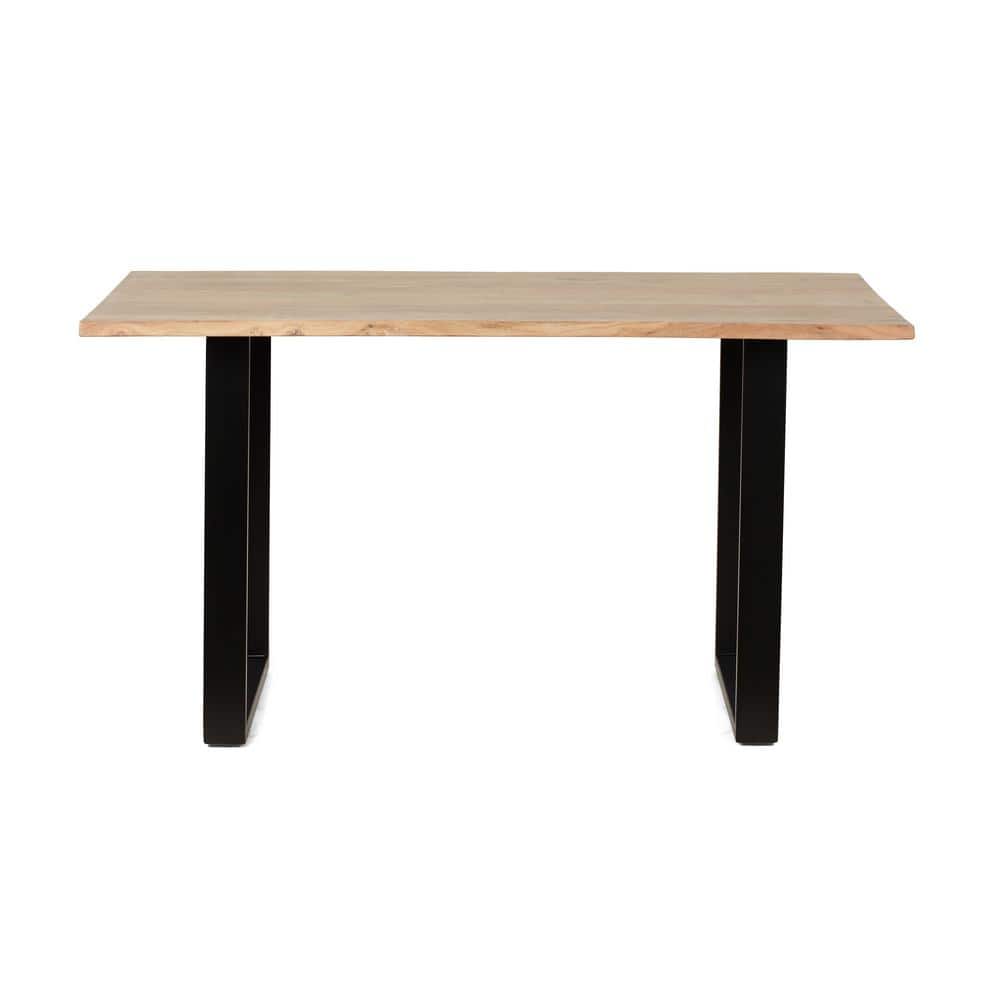 Acacia Wood Outdoor Dining Table with Metal Legs for Patio, Garden, Backyar