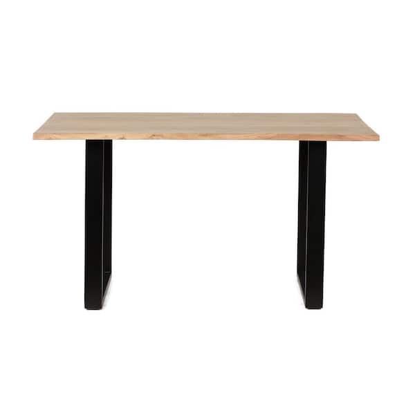 Unbranded Acacia Wood Outdoor Dining Table with Metal Legs for Patio, Garden, Backyard, Black + Natural