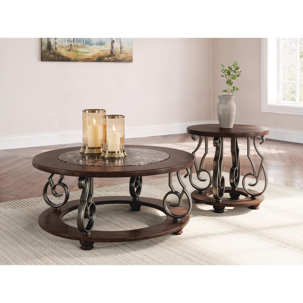 Frallyn 25 in. Brown Round MDF End Table