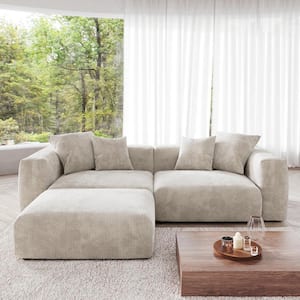 102.3 in. Square Arm Corduroy Velvet 3-Pieces Modular Free Combination Sectional Sofa with Ottoman in Beige