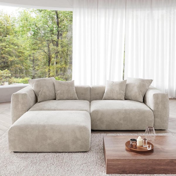 J&E Home 102.3 in. Square Arm Corduroy Velvet 3-Pieces Modular Free Combination Sectional Sofa in Beige