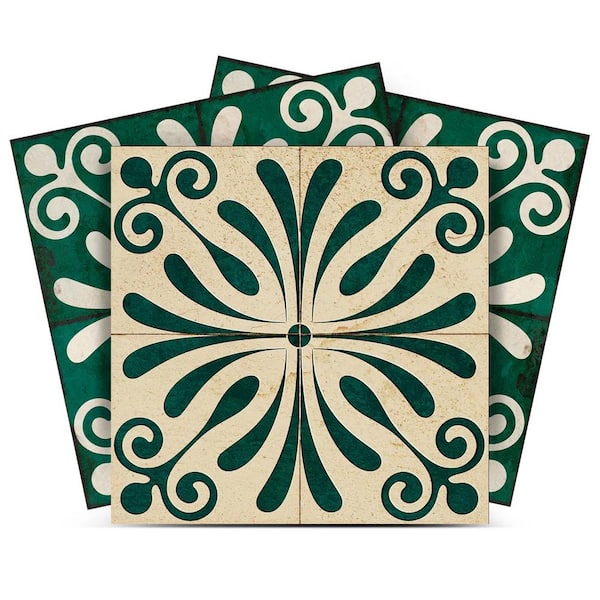 Dark Green and Antique White R1012 7 in. x 7 in. Vinyl Peel and Stick Tile (8.17 sq.ft., 24-Tiles/pack)