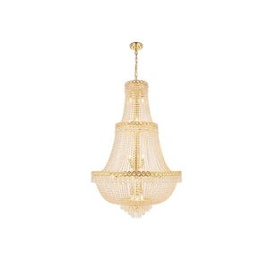 Timeless Home 30 in. L x 30 in. W x 48 in. H 17-Light Gold Transitional Chandelier with Clear Crystal