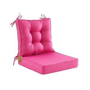Outdoor Deep Seat Cushions Set With Tie, Extra Thick Seat:24"Lx24"Wx4"H, Tufted Low Back 22"Lx24"Wx6"H, Pink