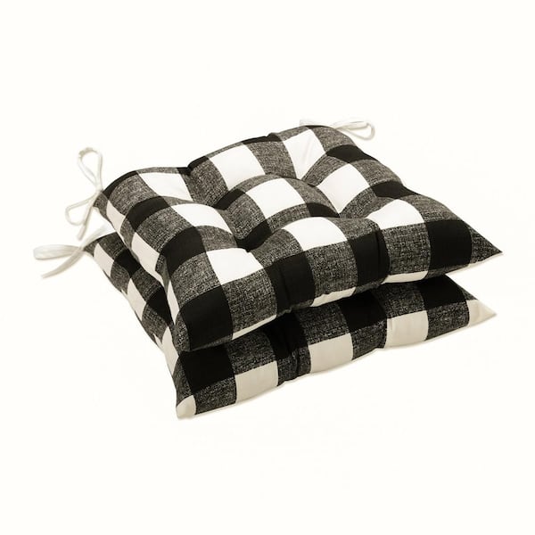 Pillow Perfect 19 in. x 18.5 in. Outdoor Dining Chair Cushion in Black/White (Set of 2)