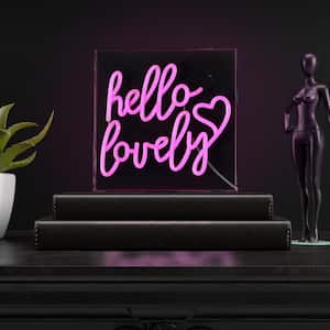 Hello Lovely 10 in. Square Contemporary Glam Acrylic Box USB Operated LED Neon Night Light, Pink