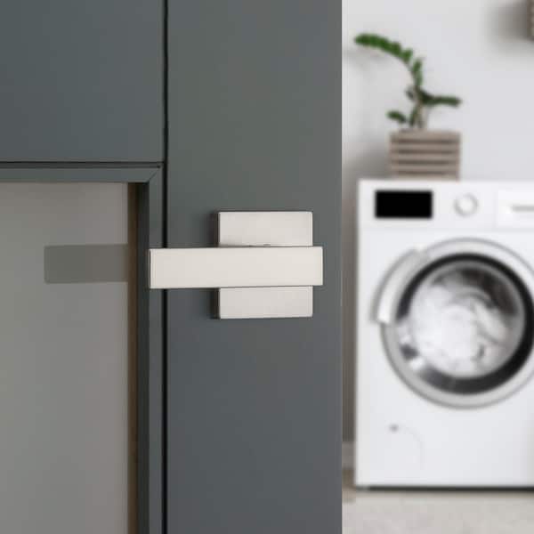 Singapore Square Satin Nickel Hall/Closet Door Handle with Microban