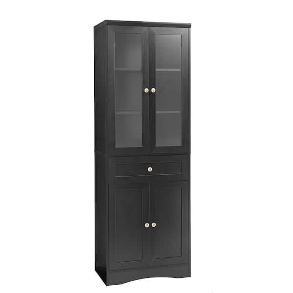 Tatahance 23.3 in. W x 14.5 in. D x 66.9 in. H Black Freestanding Linen Cabinet with Drawers and Adjustable Shelf