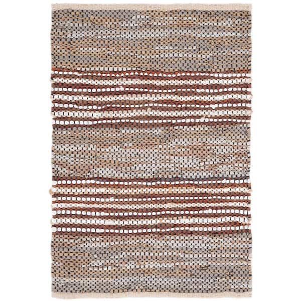 Vintage Leather 3 ft. x 5 ft. Beige/Natural Distressed Striped Area Rug