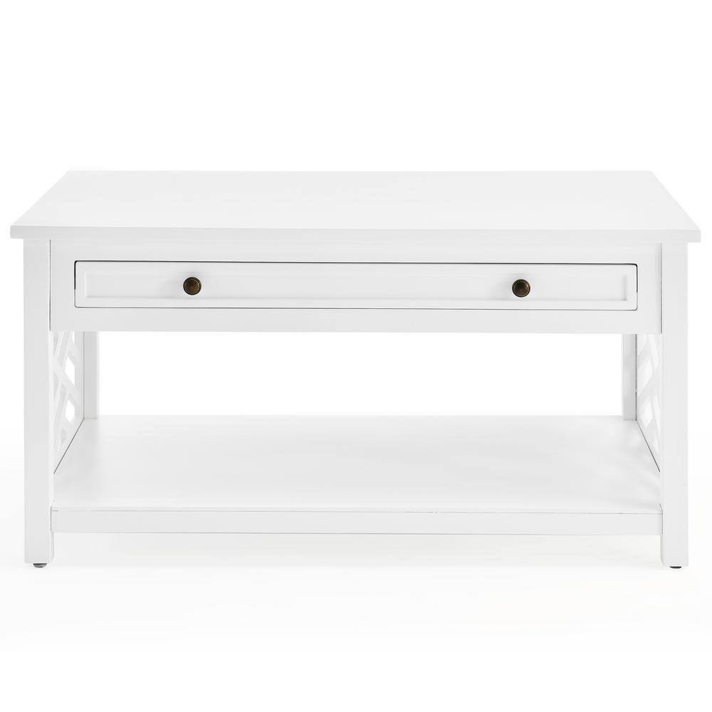 Transitional 36" Pine Wood Coffee Table with Storage Drawer