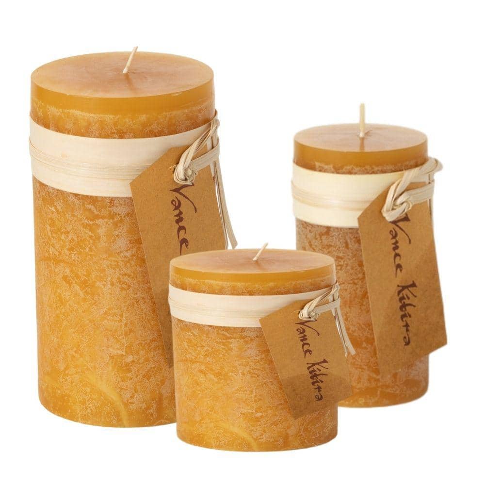 Vance Kitira 6", 4" and 3.25" Brown Sugar Timber Pillar Candles Set of
