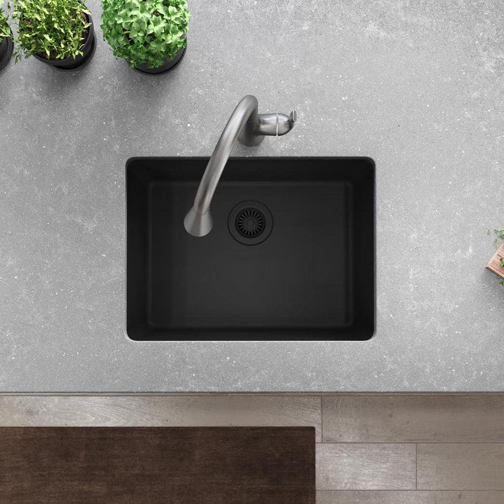 Matte Black Quartz Single Bowl Undermount Kitchen Sink