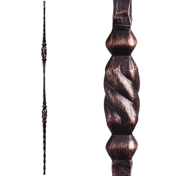 HOUSE OF FORGINGS Tuscan Square Hammered 44 in. x 0.5625 in. Oil Rubbed Bronze Double Twisted Knuckle Solid Wrought Iron Baluster