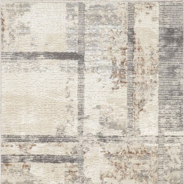 2 ft. x 8 ft. Gray Abstract Washable Area Rug