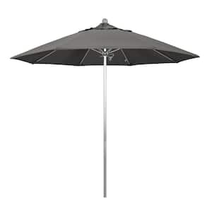 9 ft. Silver Aluminum Commercial Market Patio Umbrella with Fiberglass Ribs and Push Lift in Charcoal Sunbrella