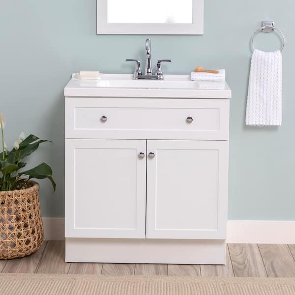 Glacier Bay Hartridge 31 in. Single Sink White Bath Vanity with White Cultured Marble Top (Assembled)