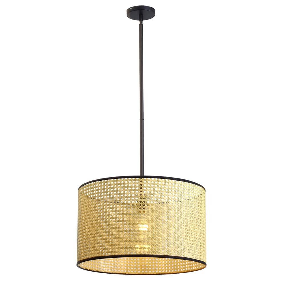 1-Light Modern Bohemian Pendant Lighting with Beige PVC Rattan Shade
