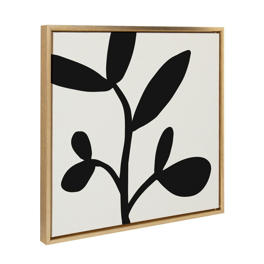 Gold Framed Black Botanical Abstract Canvas Wall Art, 22x22