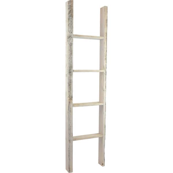 Ekena Millwork 15 in. x 60 in. x 3 1/2 in. Barnwood Decor Collection Chalk Dust White Vintage Farmhouse 4-Rung Ladder