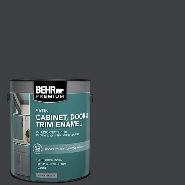 BEHR PREMIUM 1 gal. #HDC-MD-04 Totally Black Satin Enamel Interior/Exterior Cabinet, Door & Trim Paint