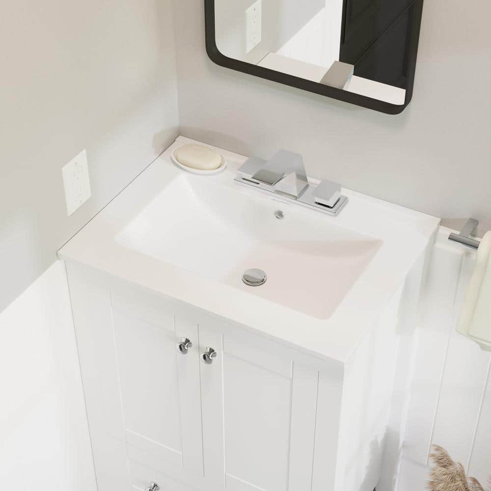 Glossy White Ceramic Vanity Top Sink with Three Faucet Holes