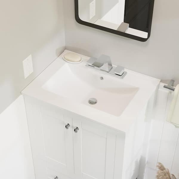 24 in. Ceramic Vanity Top with 3-Faucet Holes with White Basin 24 in. Ceramic Vanity Top with 3-Faucet Holes with White Basin