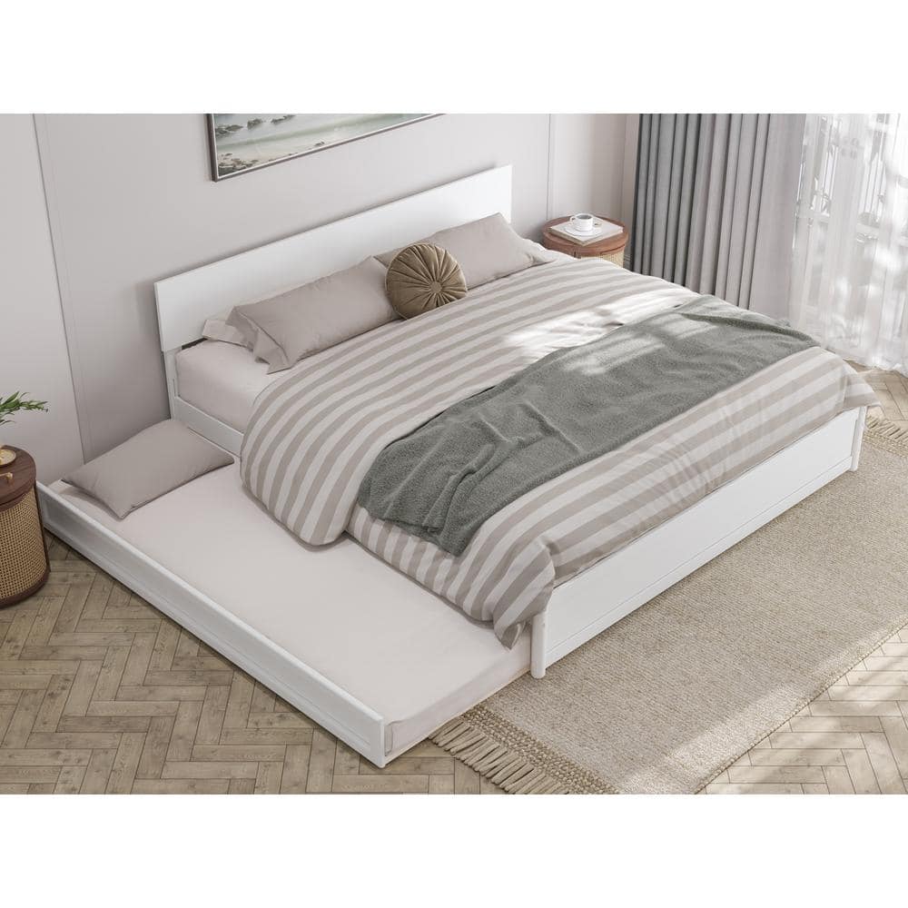 Wesley White King Wood Platform Bed with Twin XL Trundle
