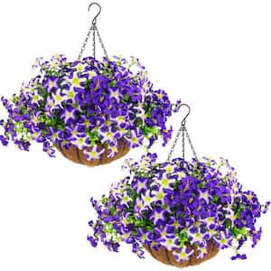 21.3 in. Purple Outdoor Artificial Hydrangea Flowers in Hanging