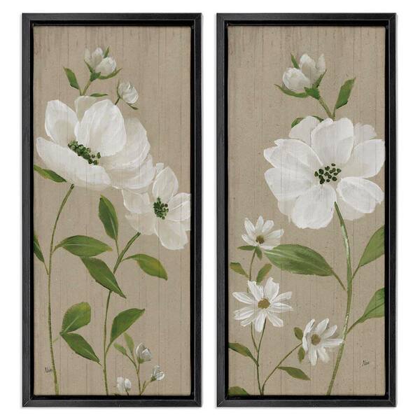 Stupell Industries Cottage Blossoms on Beige by Nan 2-Pieces Black Floater Frame Nature Graphic Art Print 25 in. x 11 in.