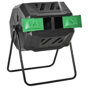 Black and Green 43 Gal. Tumbling Compost Bin Outdoor 360° Dual Chamber Rotating Composter