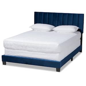 Clare Navy Blue and Black Queen Panel Bed