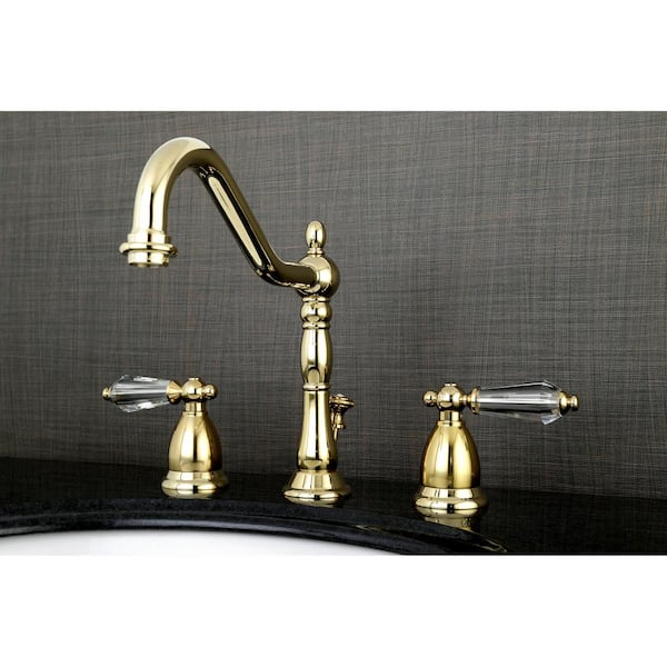 English Crystal 8 in. Widespread 2-Handle Bathroom Faucet in Polished Brass