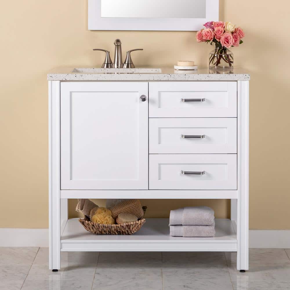 Northwind 37 in. Single Sink White Bath Vanity with Silver Ash Cultured Mar