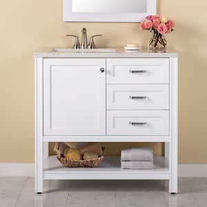 Northwind 37 in. W x 19 in. D x 36 in. H Single Sink Bath Vanity in White with Silver Ash Engineered Solid Surface Top