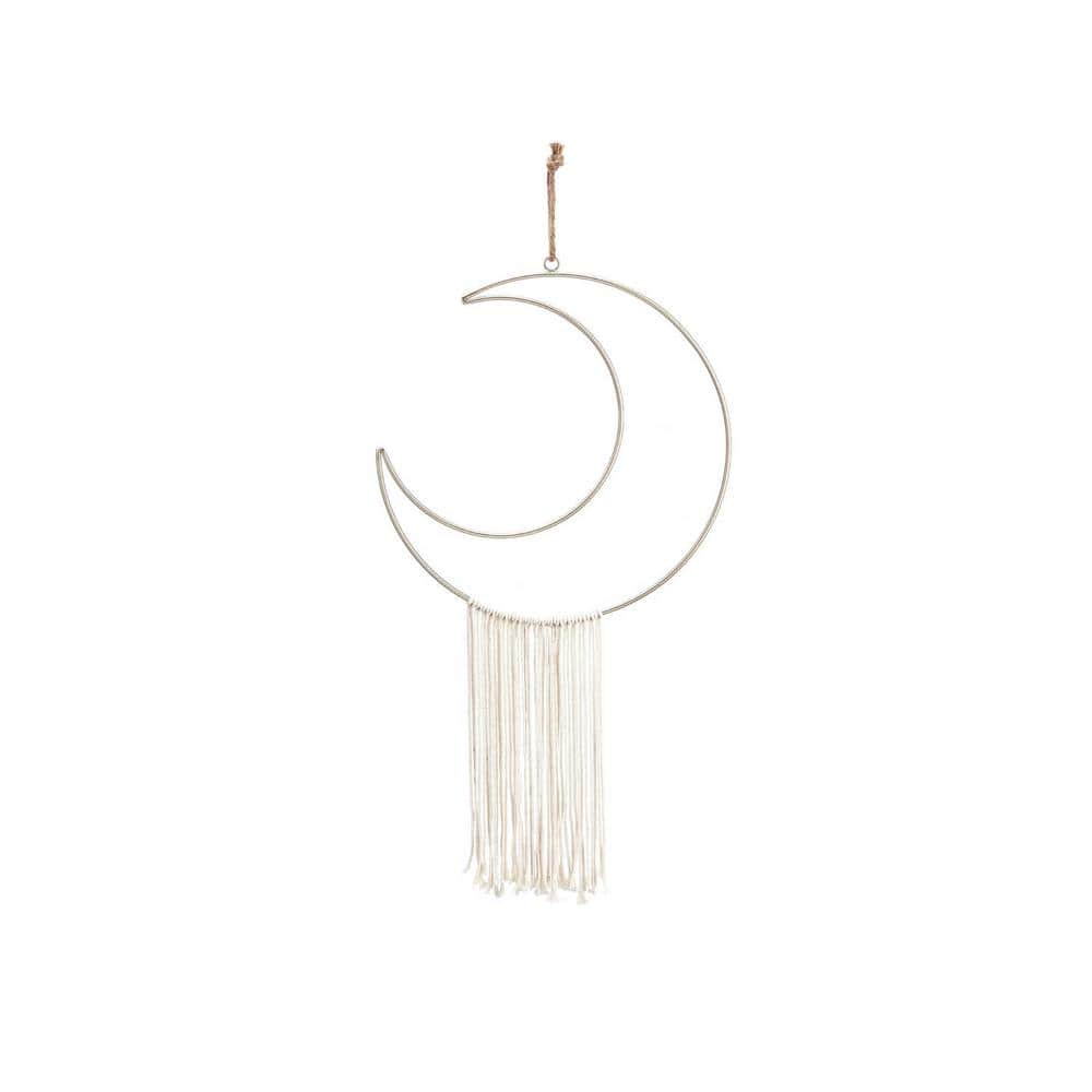 Crescent Moon Small Metal Wall Decor with Fringe