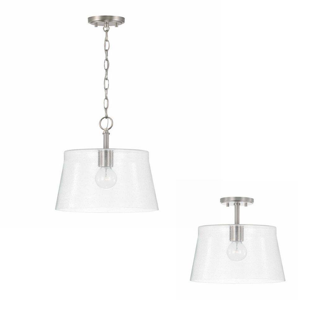 Brushed Nickel 1-Light Pendant with Clear Seeded Glass Drum Shade