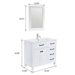 35.43 in. W x 17.83 in. D x 32.08 in. H Single Sink Bath Vanity in White with White Ceramic Top and Mirror