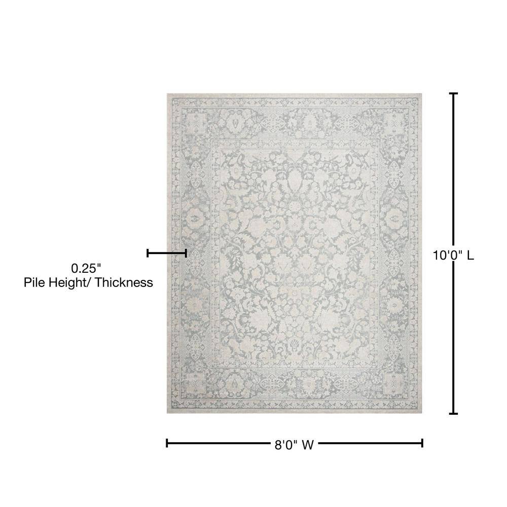 Elegant Floral Essence Light Grey/Cream Synthetic Area Rug - 8' x 10'