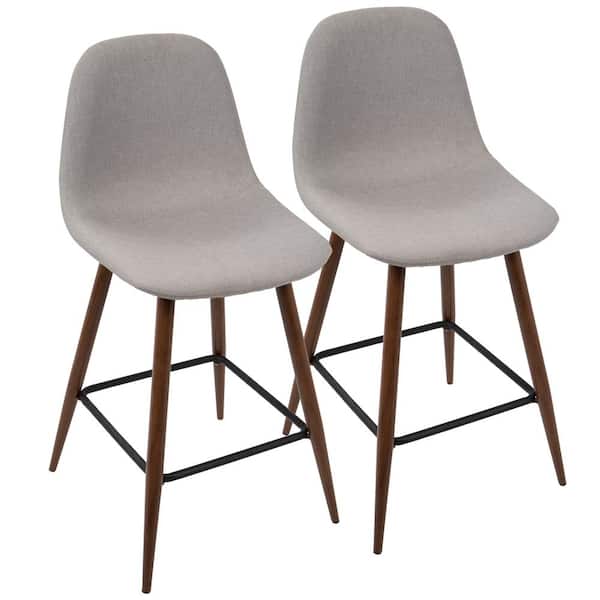 Lumisource Pebble 24 in. Walnut and Light Grey Counter Stool (Set of 2)