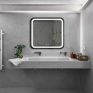 32 in. W x 32 in. H Square LED Framed Wall Mount High Lumen Bathroom Vanity Mirror Energy Saving Waterproof Anti-Fog