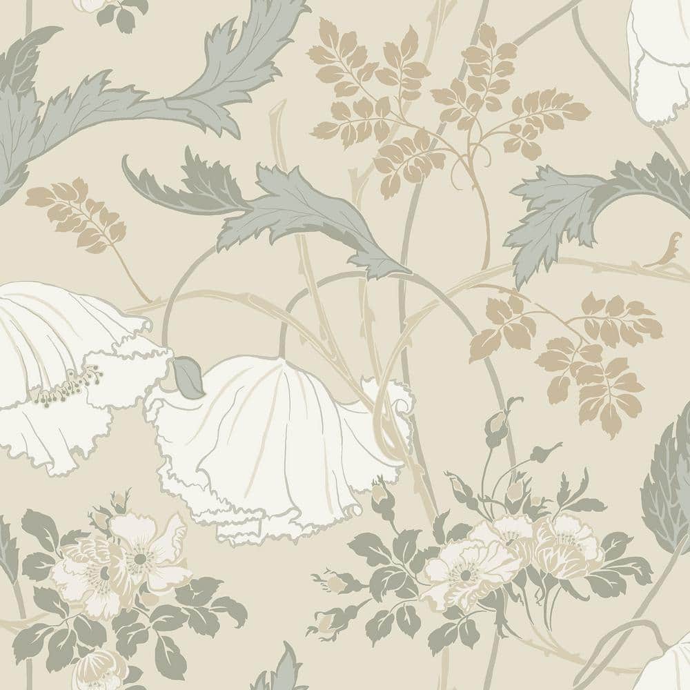 Ivory and Gray Floral Pre-pasted Washable Wallpaper