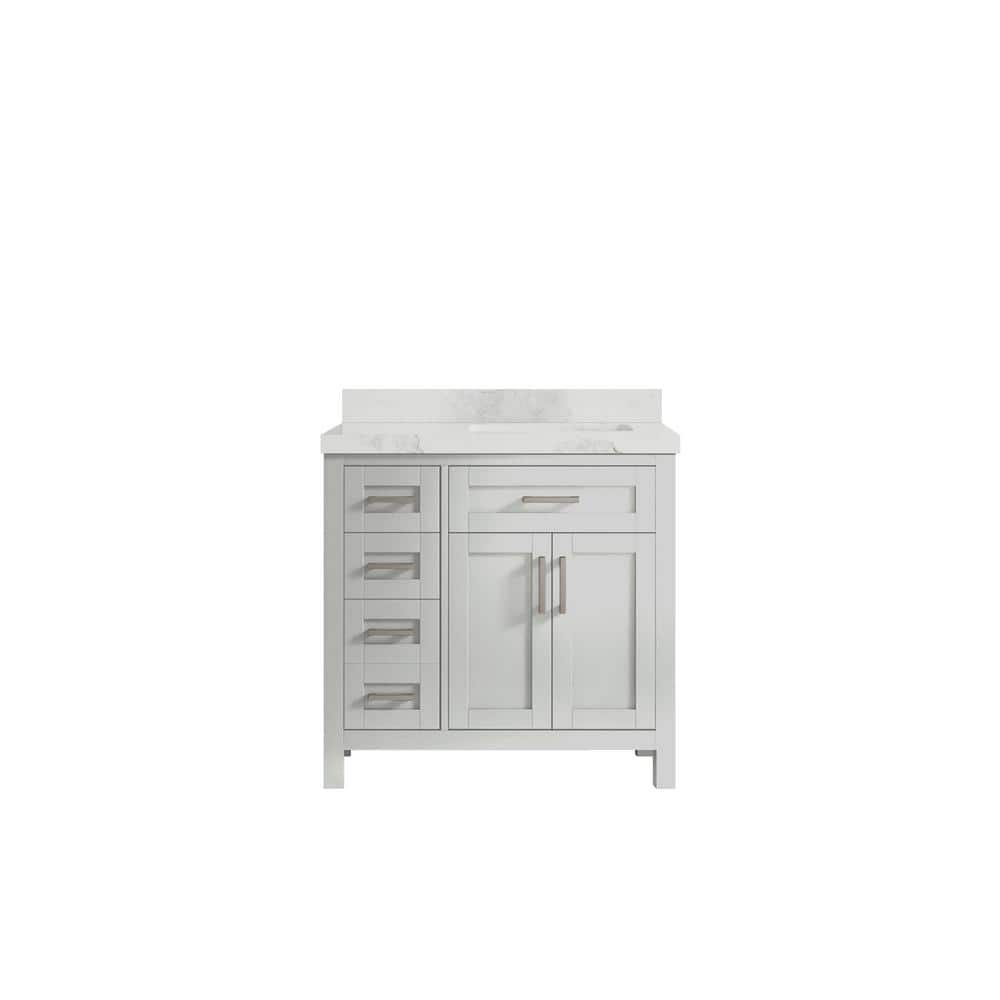 Cambridge 36 in. W x 22 in. D x 36 in. H Right Offset Sink Bath Vanity in Gray with 2 in. Calacatta Nuvo Quartz Top price history on PriceWatchPro