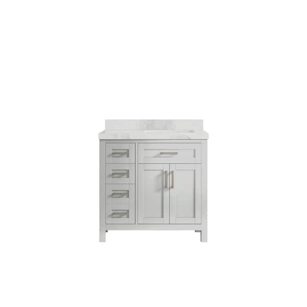 Willow Collections Cambridge 36 in. W x 22 in. D x 36 in. H Right Offset Sink Bath Vanity in Gray with 2 in. Calacatta Nuvo Quartz Top