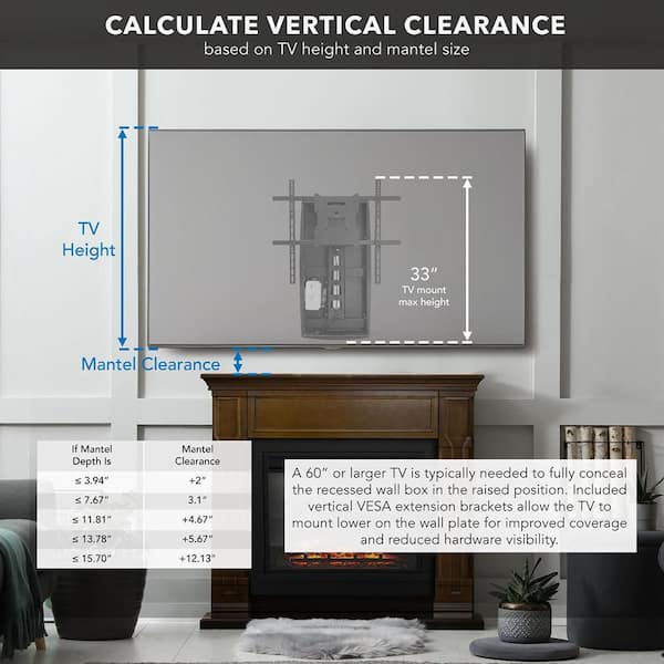 mount-it! Retractable Motorized Fireplace TV Wall Mount Height