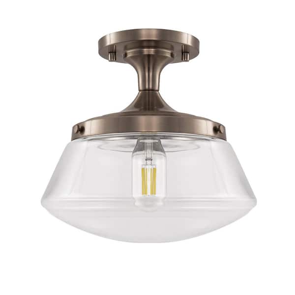 Emeritpro 10 in. 1-Light Brushed Nickel Semi-Flush Mount Ceiling Light with Clear Glass Shade for Hallway, Bedroom Decor