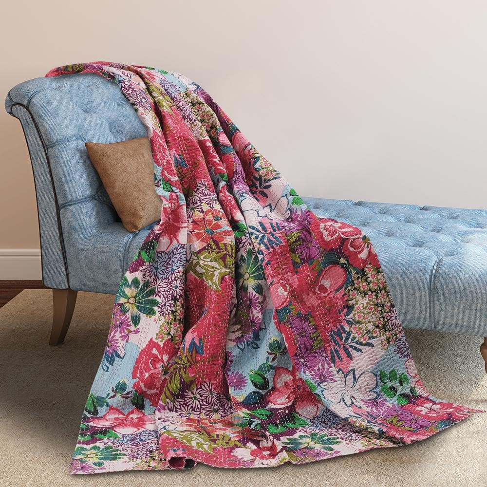 Faith Purple/ Multicolored Floral/Botanical Hand-Stitched All Natural Cotto