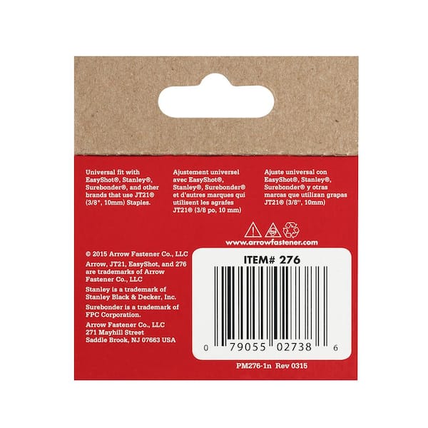Arrow Fastener 276 Genuine JT21/T27 3/8-Inch Staples, 1,000