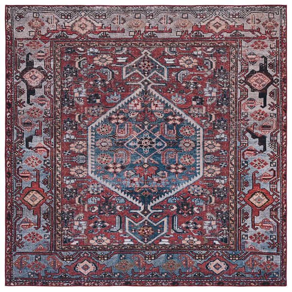 SAFAVIEH Tuscon Rust/Blue 6 ft. x 6 ft. Machine Washable Medallion Square Area Rug